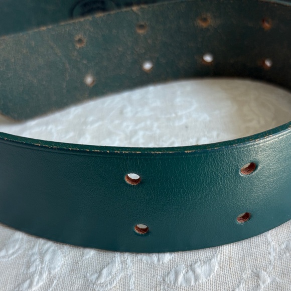 Vintage Laura Ashley Real Leather Deep Teal Double Hole Brass Hardware Belt - Picture 4 of 7